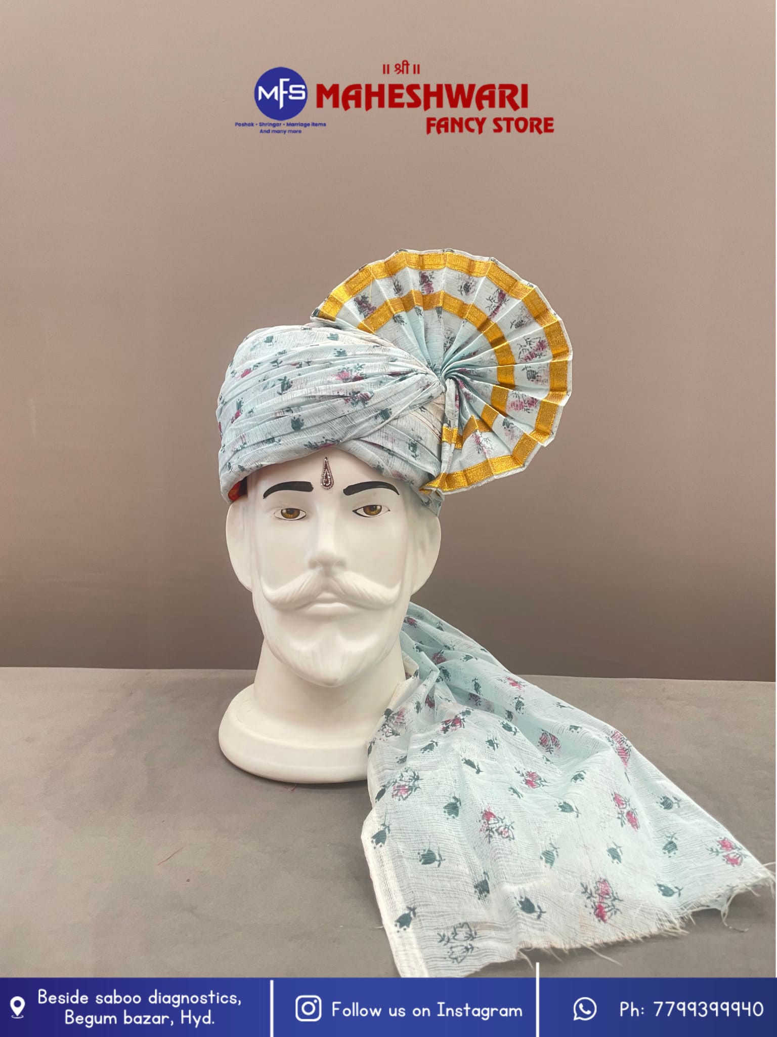 Sky Blue Makkhi Barati Pagdi Fabric